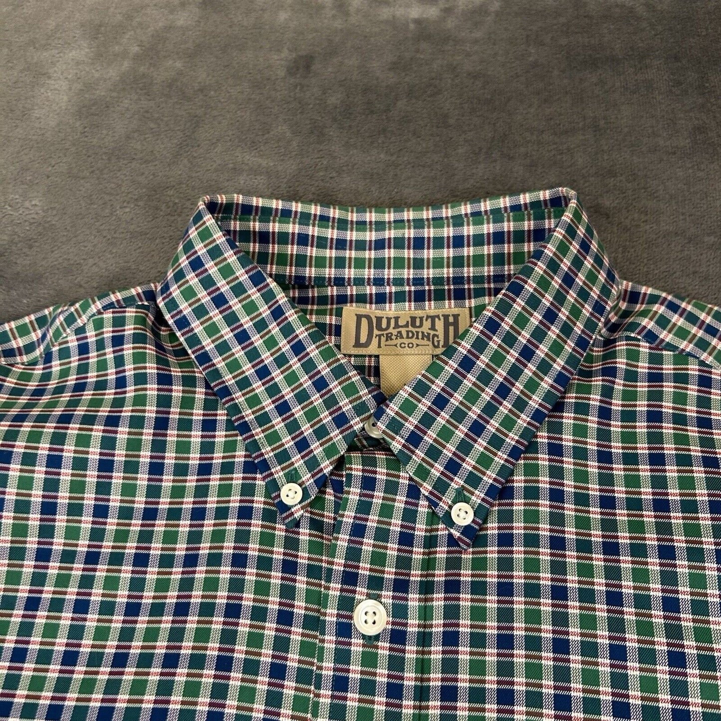 Duluth Trading Shirt Men Large Green Blue Check Button Up Long Sleeve Colorful
