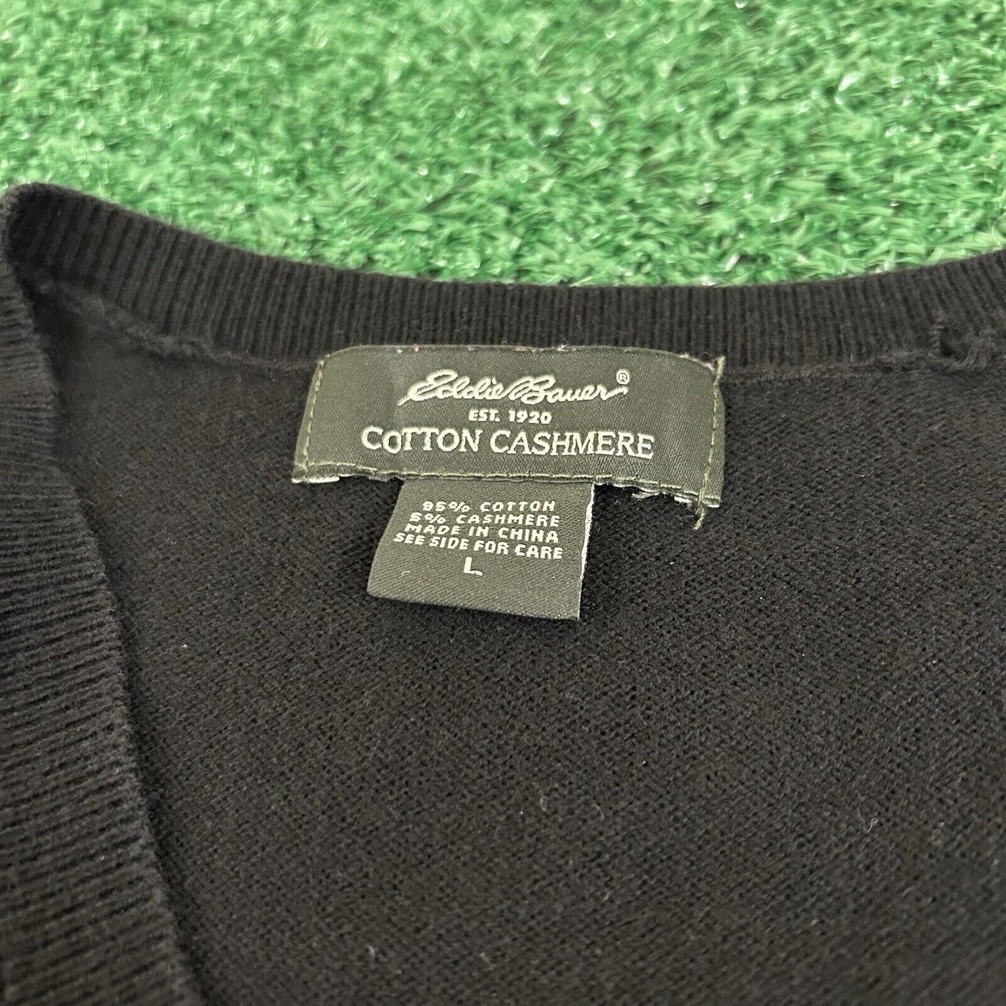 Eddie Bauer Sweater Mens Large Black Knit Cashmere V-neck Pullover Sweatshirt