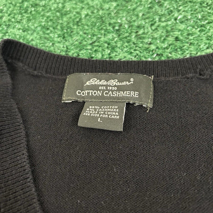 Eddie Bauer Sweater Mens Large Black Knit Cashmere V-neck Pullover Sweatshirt