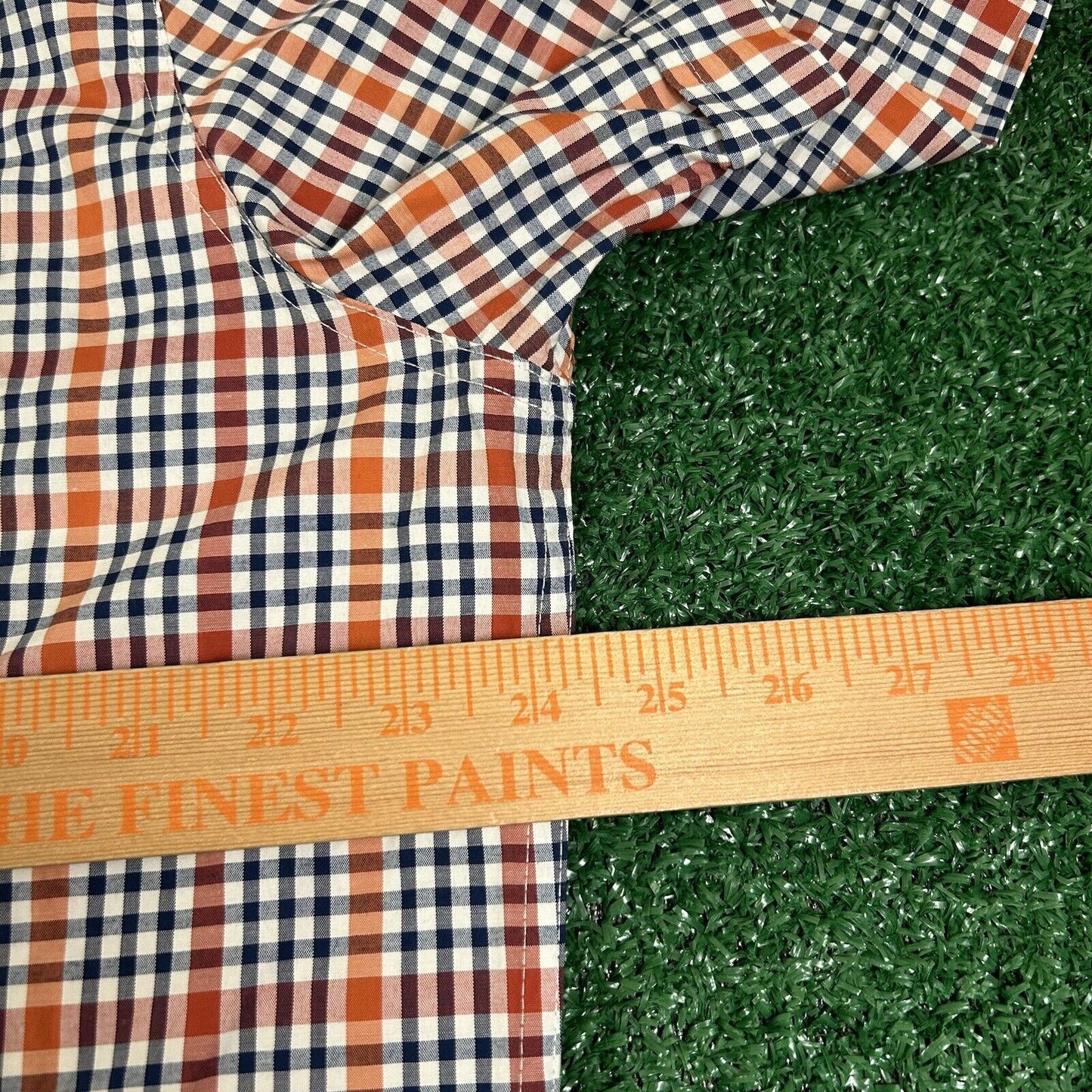 Izod Shirt Mens Extra Large Orange Blue Check Button Up Short Sleeve Colorful
