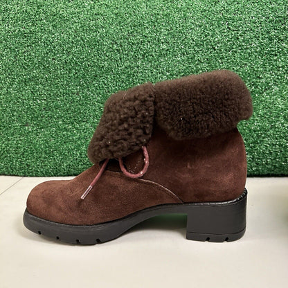 Sorel Combat Ankle Boots Womens 6.5 M Brown Leather Outdoor Fur Trim Comfort