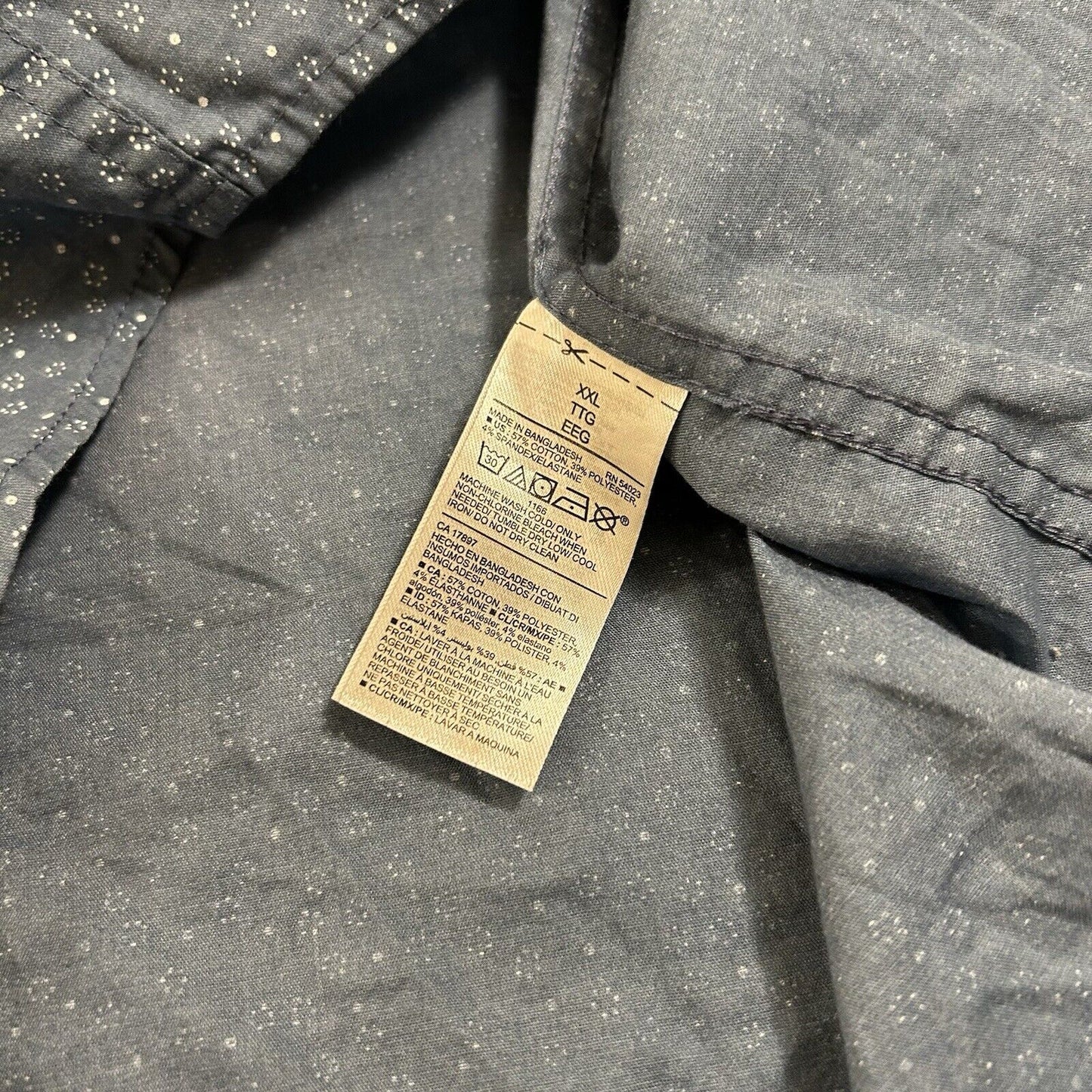 Old Navy Shirt Mens XXL 2XL Blue White Geometric Button Up Short Sleeve Flex