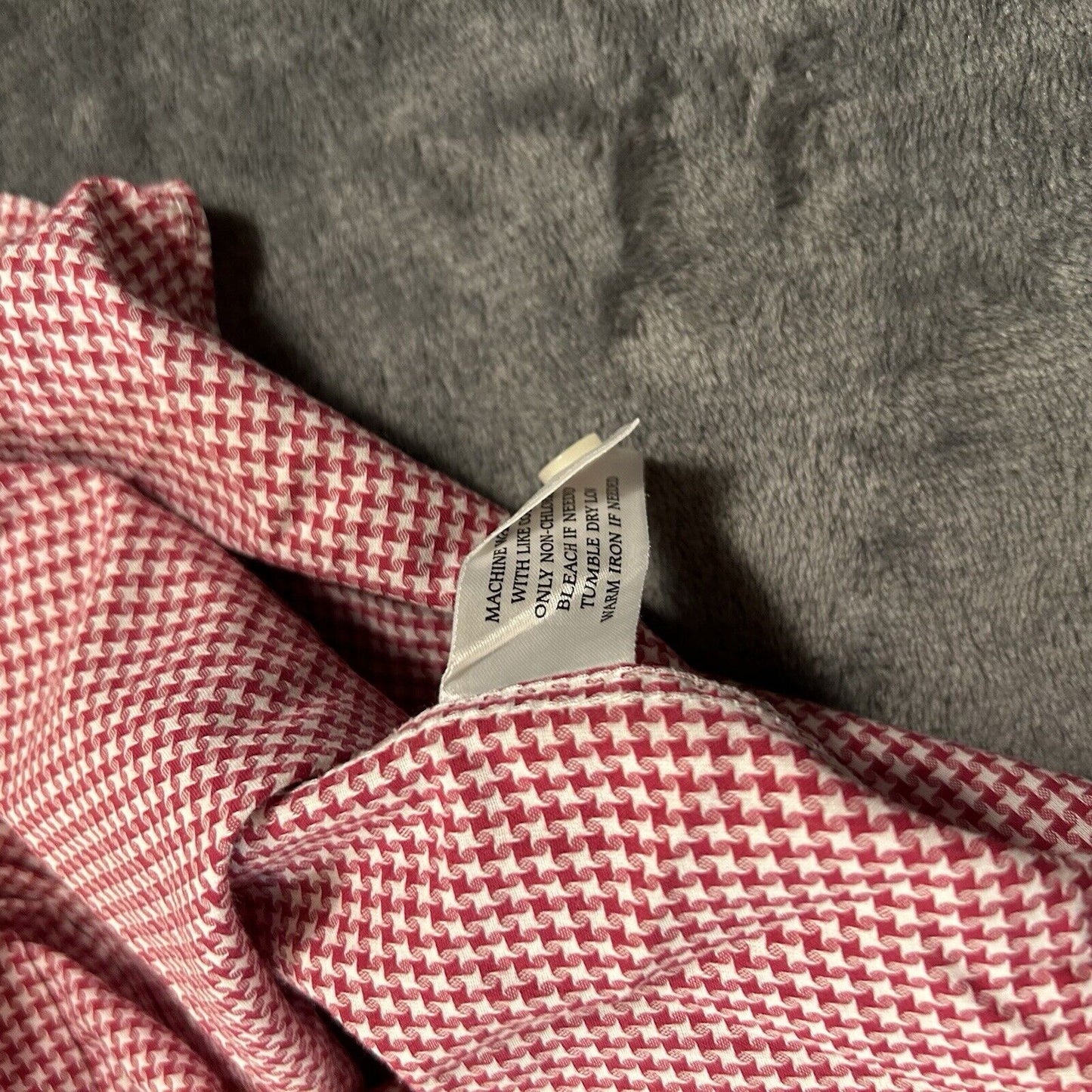 Neiman Marcus Shirt Mens 16.5 32.33 Red White Houndstooth Button Up Long Sleeve