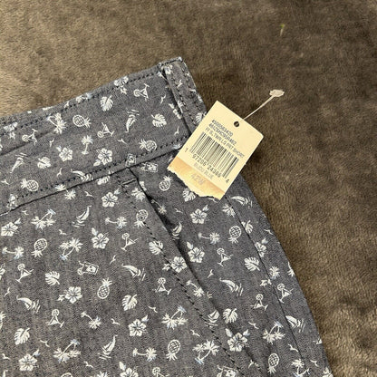 Izod Saltwater Shorts Men 42" Blue Dockside Classic Fit Pineapples Palm Tree NEW