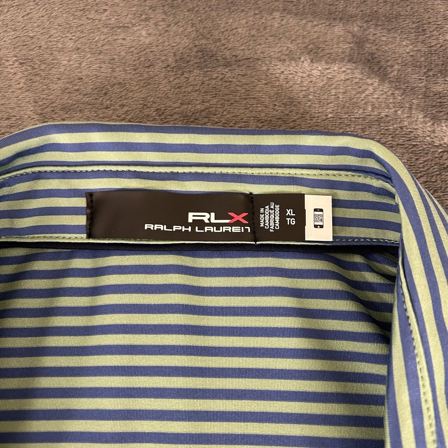 RLX Ralph Lauren Polo Shirt Mens Extra Large Green Blue Stripe Short Sleeve Golf