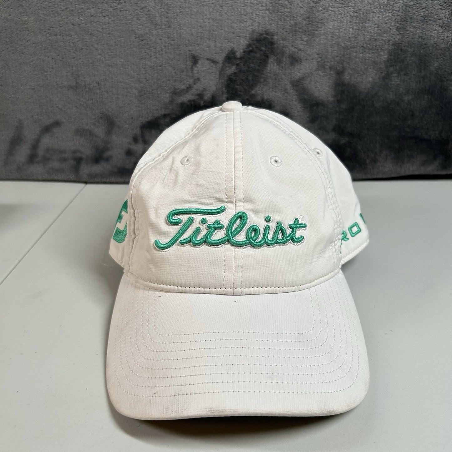Titleist Golf Hat Cap Adult Strap Back White Green/Blue Footjoy ProV1 Adjustable