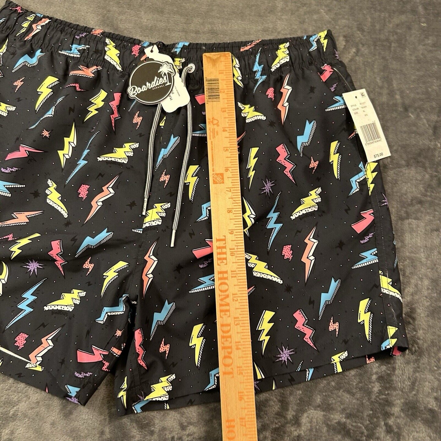 Boardies Board Shorts Mens Extra Large 34" Black Zaps Neon Swim Drawstring NEW