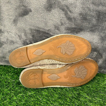 Born Adour Flats Womens 7 M Gray Beige Snakeskin Leather Shoes Slip On Casual