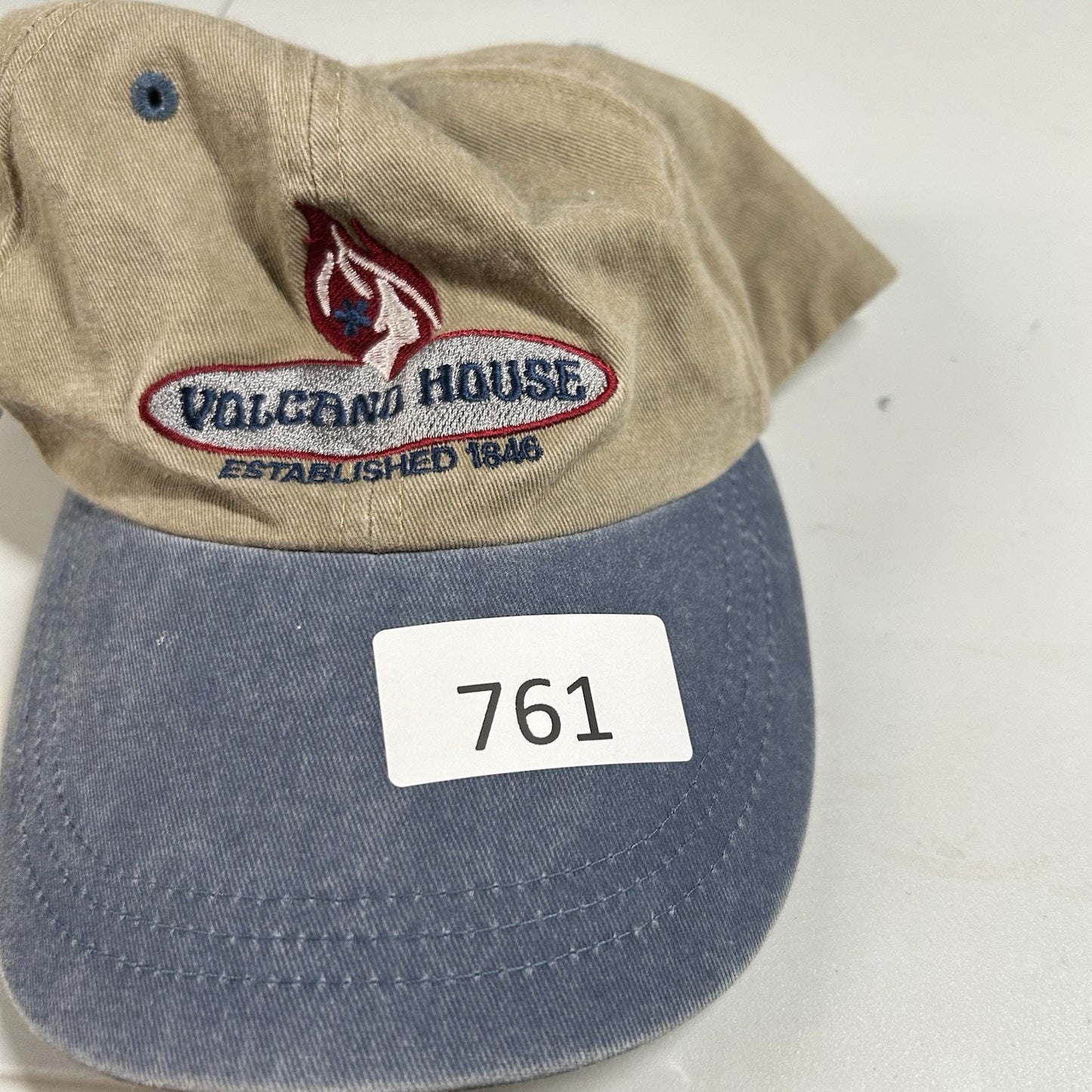 Volcano House Baseball Hat Cap Mens Strap Back Brown Blue Vintage Adjustable