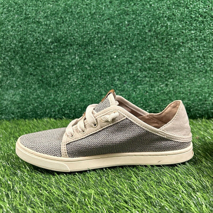 Olukai Pehuea Li Women 6 Beige Shoes Sneaker Knit Casual Lace Up Outdoor Preppy