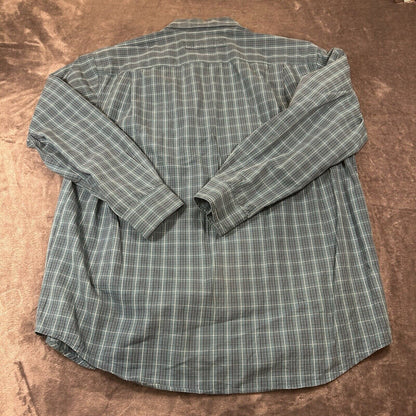 Duluth Trading Shirt Men Large Turquoise Check Preppy Button Up Long Sleeve Work