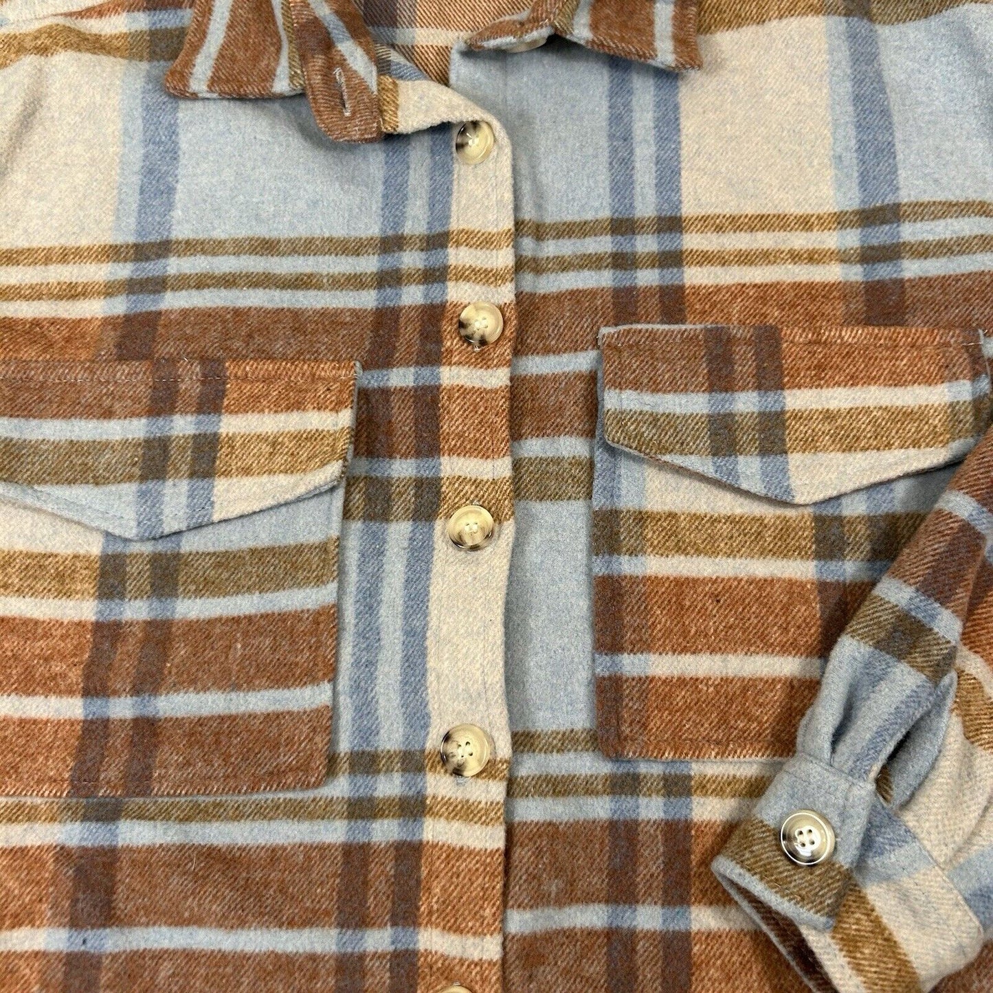 Ford Bronco Flannel Shirt Womens Extra Small Blue Plaid Button Up Long Sleeve