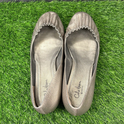 Cole Haan Loafer Womens 9.5 B Silver Shoes Flats Leather Slip On Casual Ballet