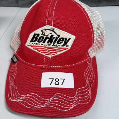 Berkley Trucker Hat Cap Mens Snapback Red White Catch More Fish Fishing Adjust