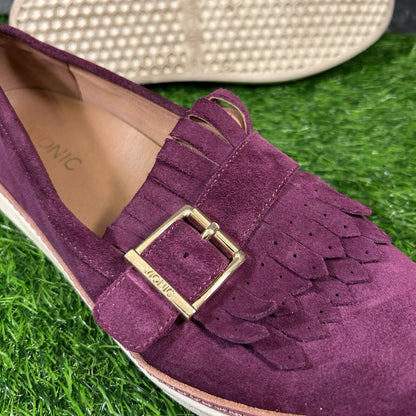 Vionic Cambridge Loafer Womens 9 M Purple Suede Moccasins Casual Comfort Buckle