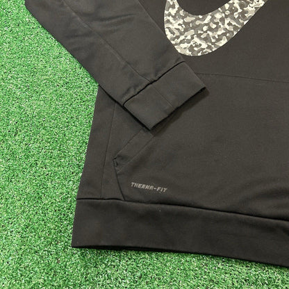 Nike Therma Fit Sweater Mens Medium Black Gray Sweatshirt Big Swoosh Hoodie