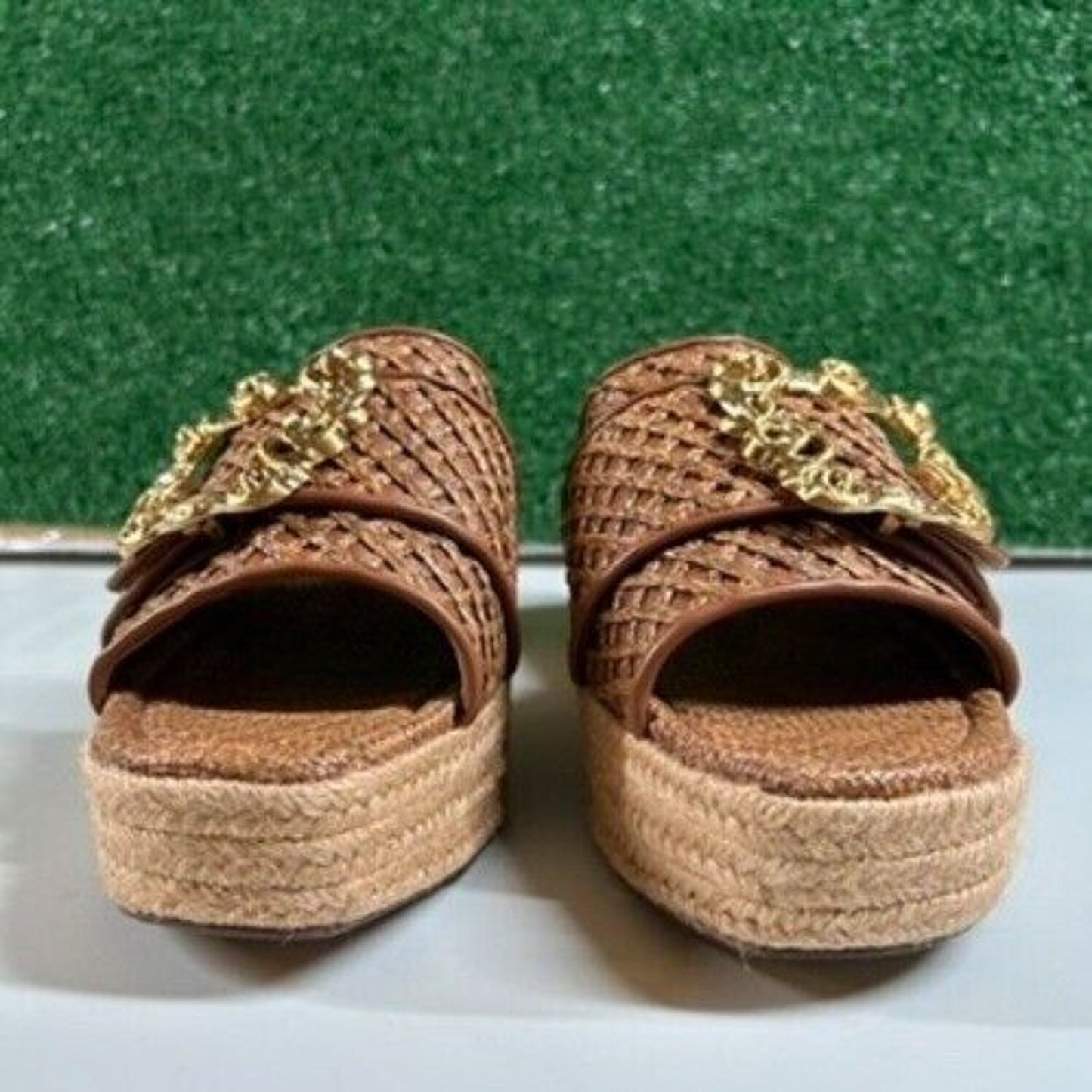 Sam Edelman Celia Woven Espadrille Platform Slides Brown Strap Womens 9.5 M