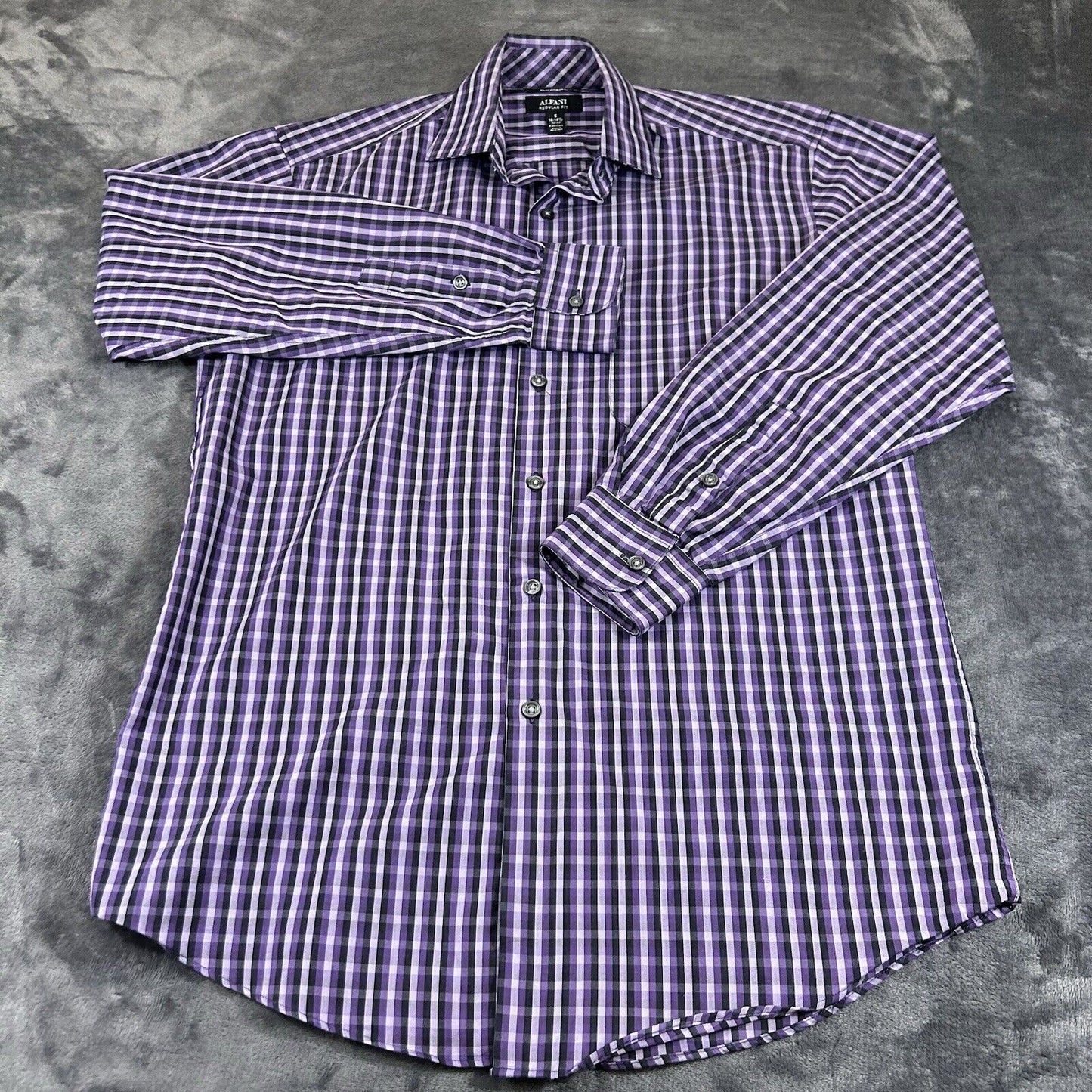 Alfani Shirt Mens Small Purple Black Plaid Button Up Long Sleeve Performance