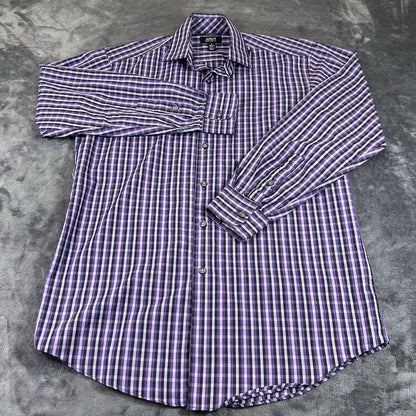 Alfani Shirt Mens Small Purple Black Plaid Button Up Long Sleeve Performance
