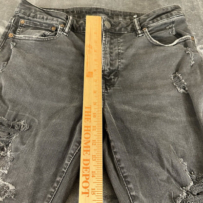 American Eagle Jeans Mens 32x32" Black Straight Denim Pants Distressed Ripped