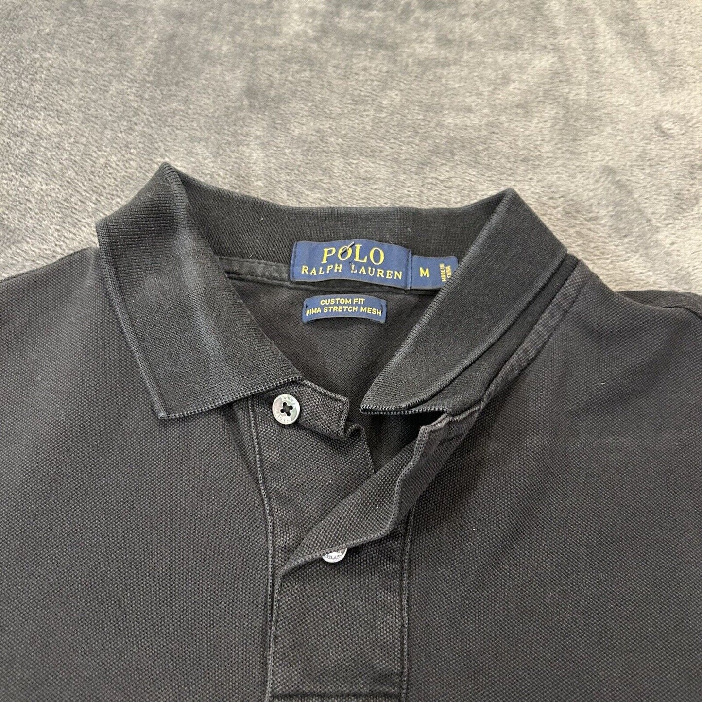 Polo Ralph Lauren Shirt Mens Medium Black Short Sleeve Pima Stretch Mesh Work