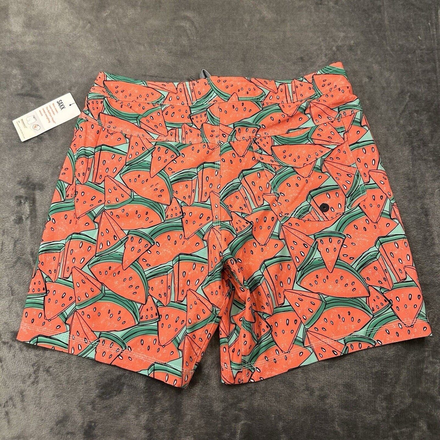 SAXX Betawave 2N1 Board Shorts Men 34" Red Watermelon AOP Drawstring Swim NEW