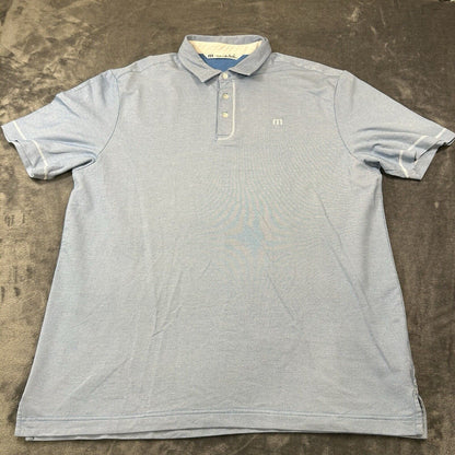 Travis Mathew Polo Shirt Mens Large Blue White Striped Short Sleeve Golf Work