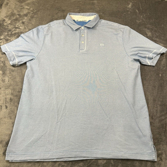 Travis Mathew Polo Shirt Mens Large Blue White Striped Short Sleeve Golf Work