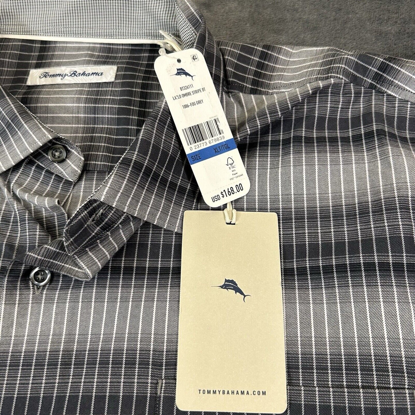 Tommy Bahama Shirt Mens XLT Gray Black Lazlo Ombre Stripe Button Up LS NEW $168