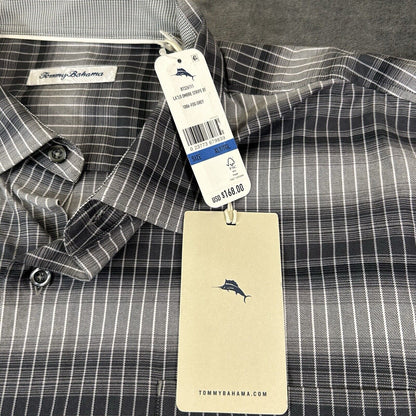 Tommy Bahama Shirt Mens XLT Gray Black Lazlo Ombre Stripe Button Up LS NEW $168