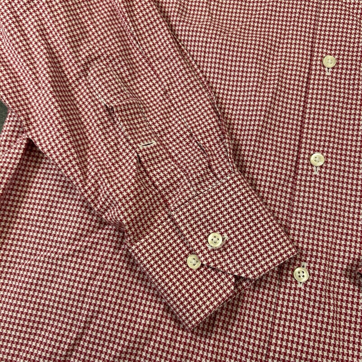 Neiman Marcus Shirt Mens 16.5 32.33 Red White Houndstooth Button Up Long Sleeve
