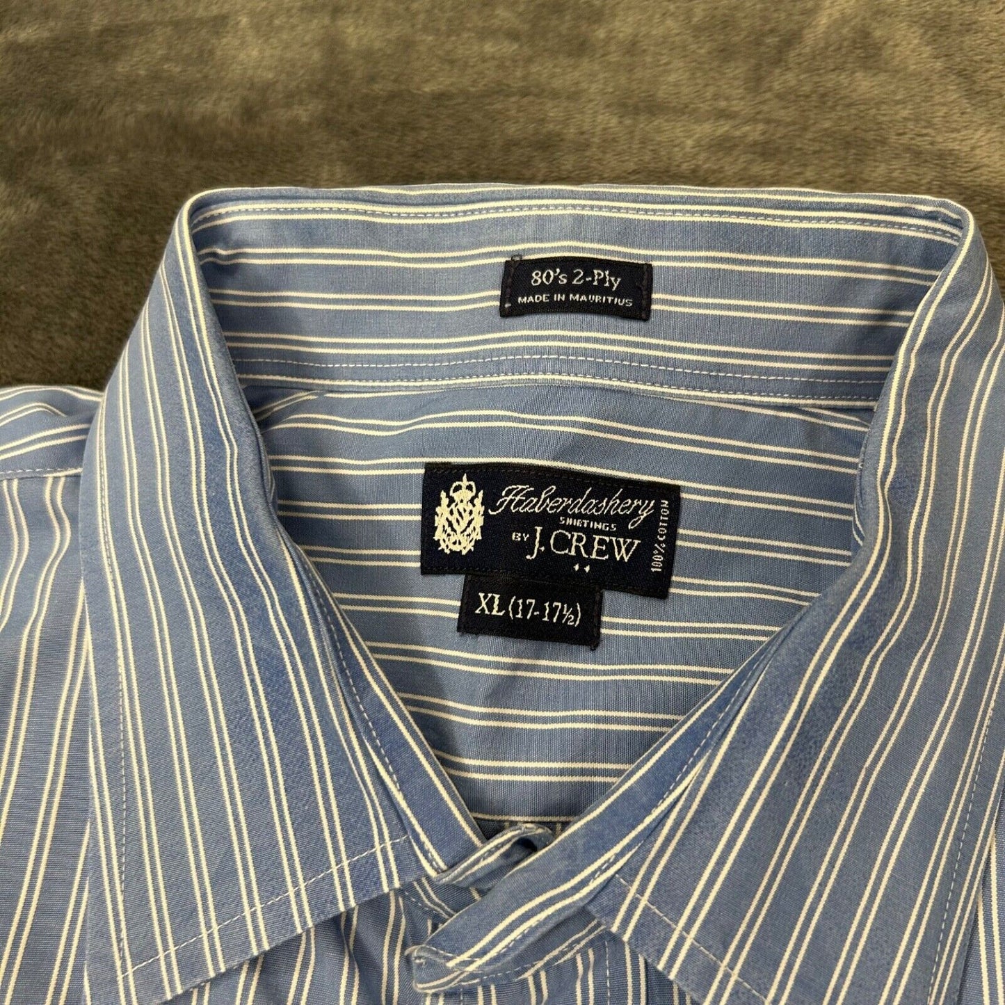 J Crew Shirt Mens Extra Large 17 17.5 Blue White Striped Button Up Long Sleeve