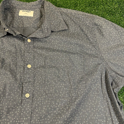 Old Navy Shirt Mens XXL 2XL Blue White Geometric Button Up Short Sleeve Flex