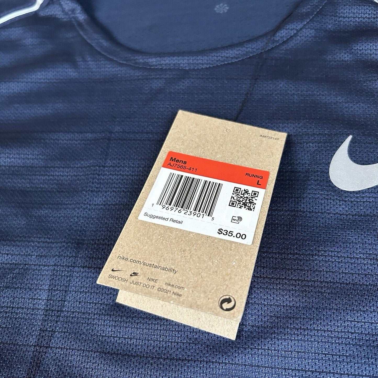 Nike Running Shirt Mens Large Navy Short Sleeve Athletic Dri-fit Mesh Swoosh New