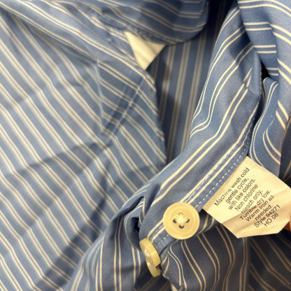 J Crew Shirt Mens Extra Large 17 17.5 Blue White Striped Button Up Long Sleeve