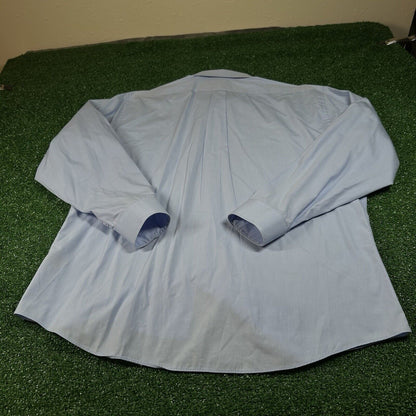 Bergamo New York Shirt Mens XXL 2XL Blue 18-18.5 34/35 Button Up Long Sleeve