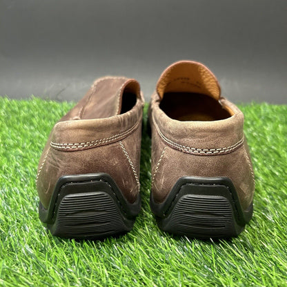 ECCO Loafer Mens 9 Brown Shoes Leather Slip On Casual Driving Comfort Square Toe