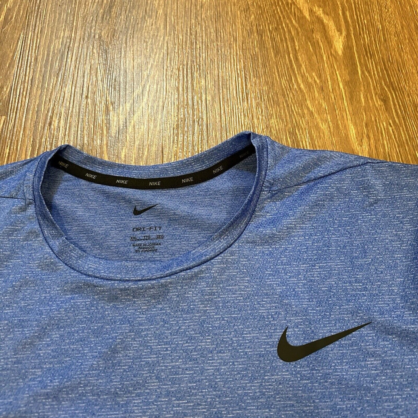 Nike Running Shirt Mens XXL 2XL Blue Black Swoosh Short Sleeve Dri-Fit Athletic