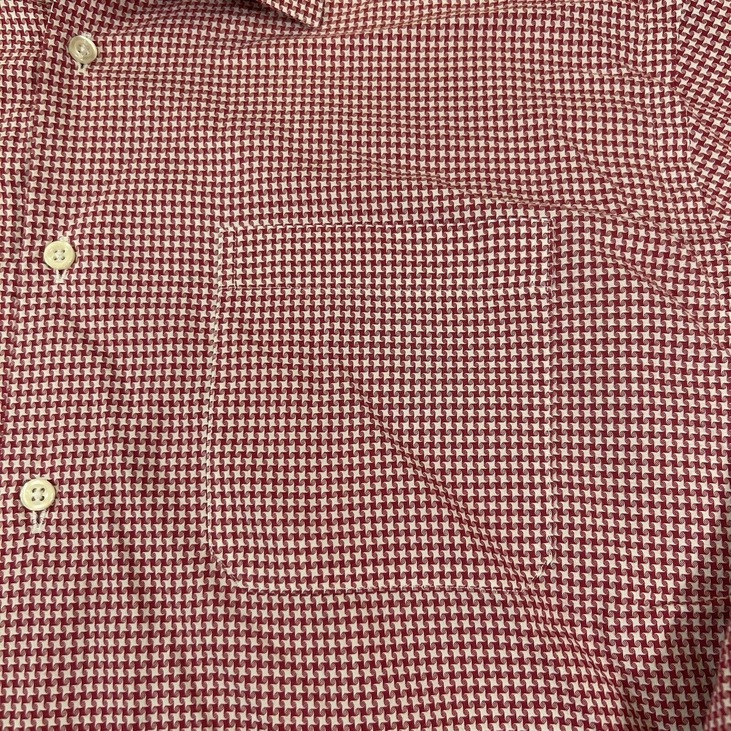 Neiman Marcus Shirt Mens 16.5 32.33 Red White Houndstooth Button Up Long Sleeve