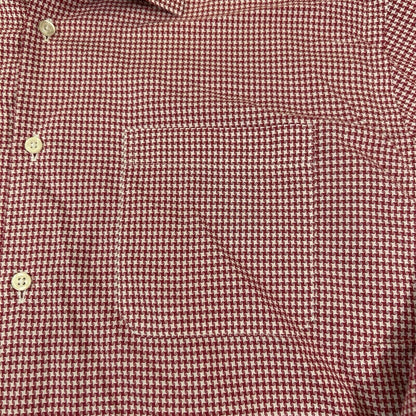 Neiman Marcus Shirt Mens 16.5 32.33 Red White Houndstooth Button Up Long Sleeve