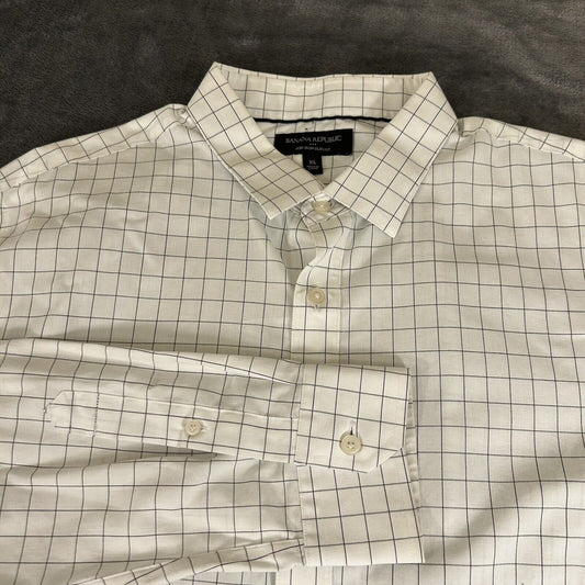 Banana Republic Shirt Mens Extra Large White Black Button Up Long Sleeve Slim