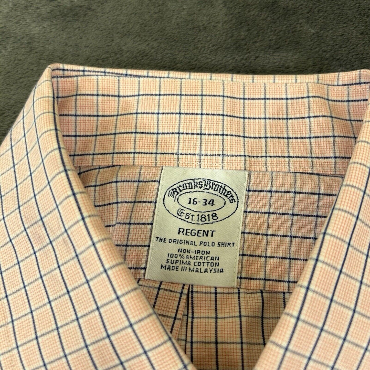 Brooks Brothers Shirt Mens 16 35 Pink Blue Check Button Up Long Sleeve Regent