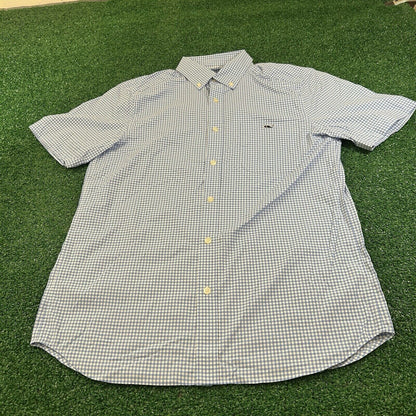 Vineyard Vines On the Go Performance Shirt Mens Small Blue White Check Button Up