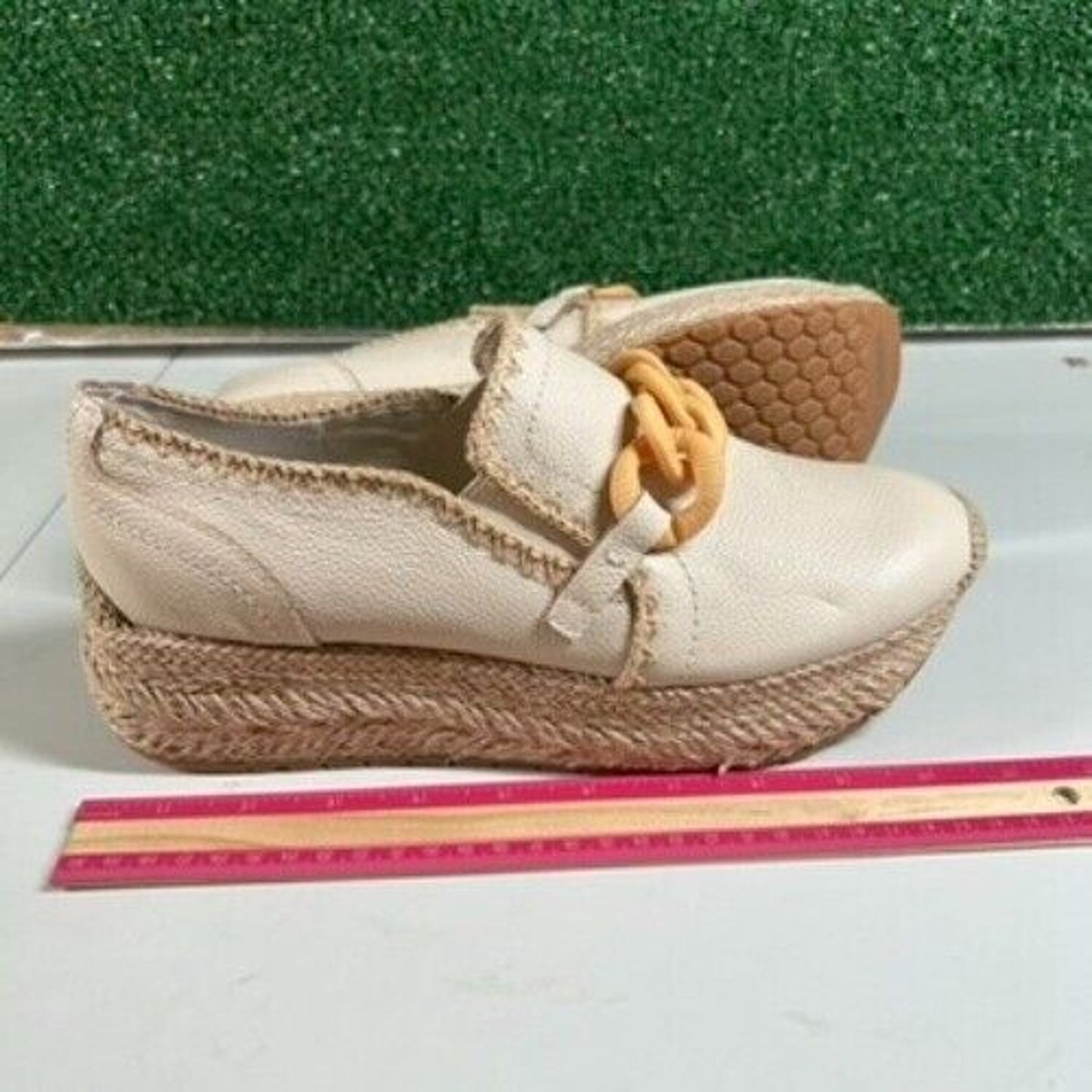 Dolce Vita Jhenee Espadrille Platform Sneaker Chain Slip On Shoes Beige Women 10