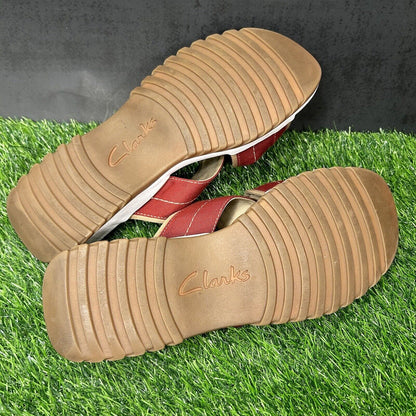 Clarks Sandals Womens 10 M Red White Slides Slip On Strappy Casual Comfort