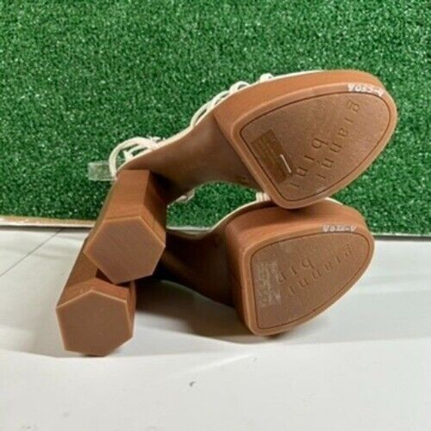 Gianni Bini Parrish Platform Sandals Ankle Strap Chunky Heel Beige Womens 9 M