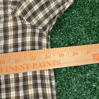 LL Bean Flannel Shirt Men Large Tall Brown Green Plaid Button Up Long Sleeve