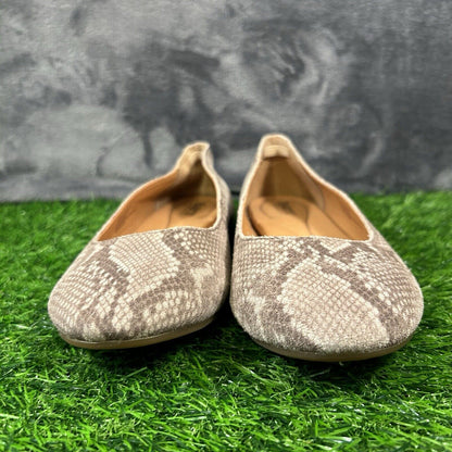 Born Adour Flats Womens 7 M Gray Beige Snakeskin Leather Shoes Slip On Casual