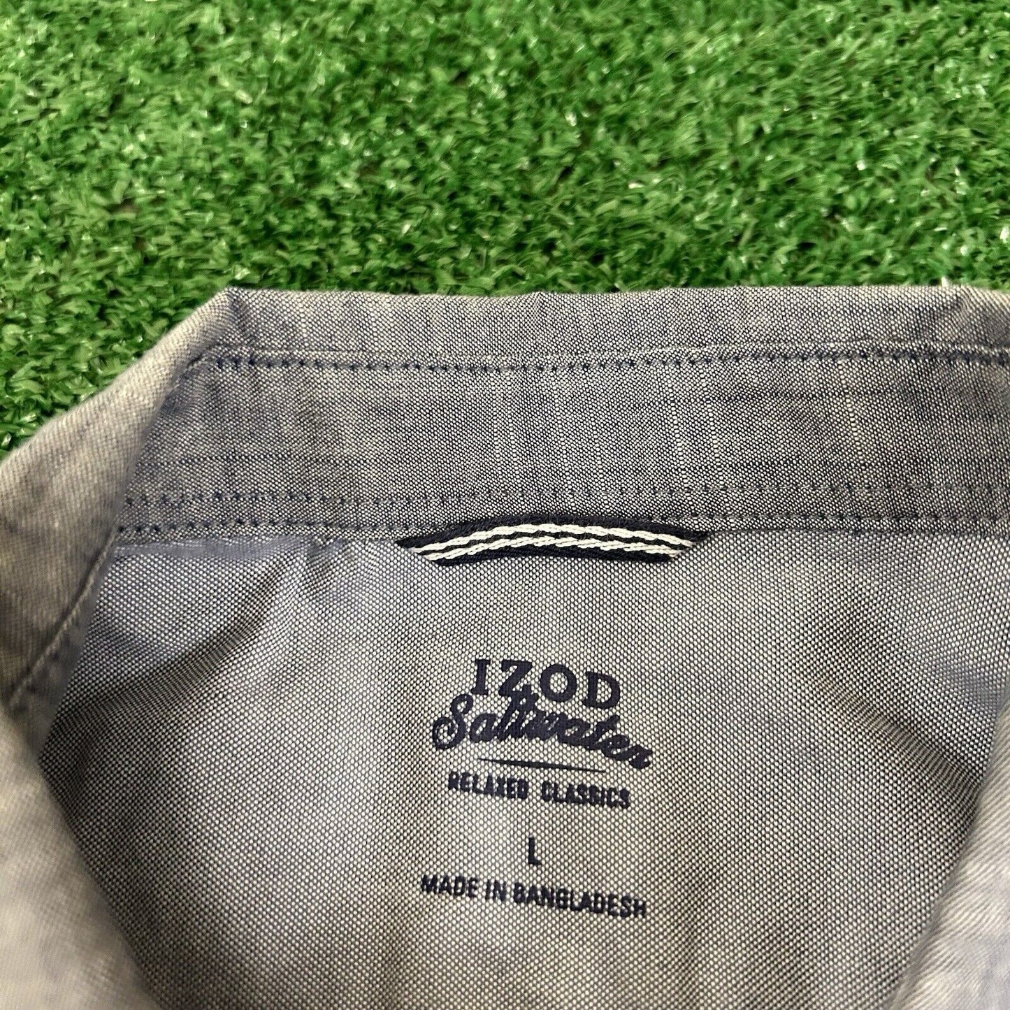 Izod Saltwater Shirt Mens Large Blue Button Up Short Sleeve Relaxed Classics New