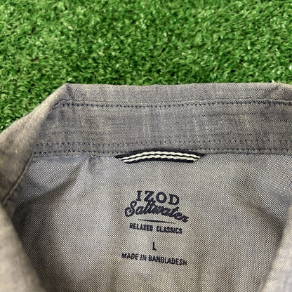Izod Saltwater Shirt Mens Large Blue Button Up Short Sleeve Relaxed Classics New